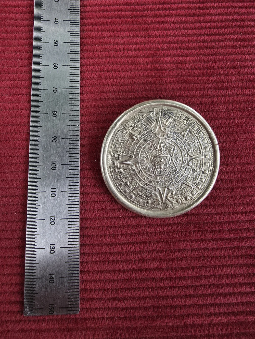 Aztec Calendar Brooch Pin Made In Alpaca Mexico 925 Sterling Silver Vintage